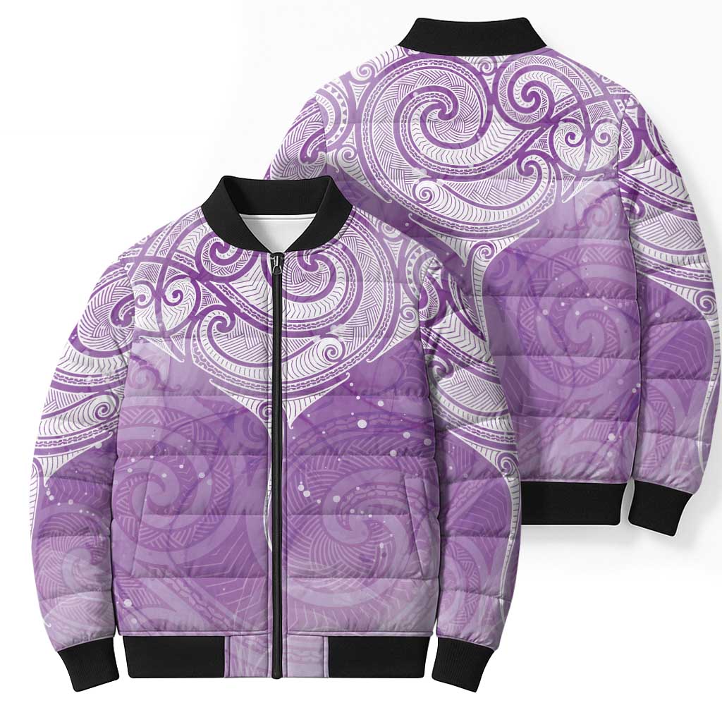 Epilepsy Awareness Maori Aotearoa Bomber Puffer Jacket Manta Ray - Purple Glaze - Aussie Hoodie