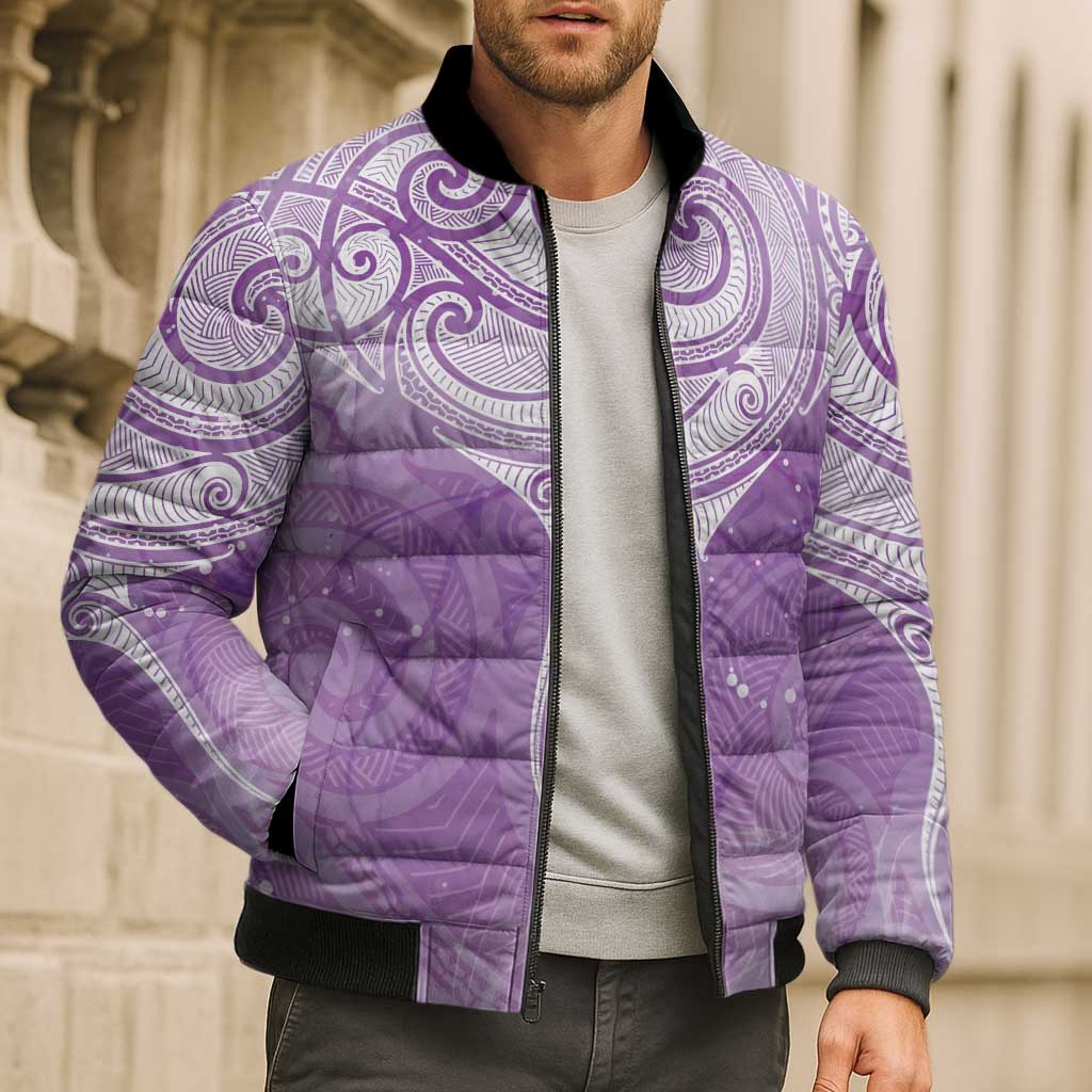 Epilepsy Awareness Maori Aotearoa Bomber Puffer Jacket Manta Ray - Purple Glaze - Aussie Hoodie