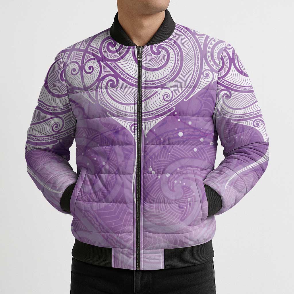 Epilepsy Awareness Maori Aotearoa Bomber Puffer Jacket Manta Ray - Purple Glaze - Aussie Hoodie