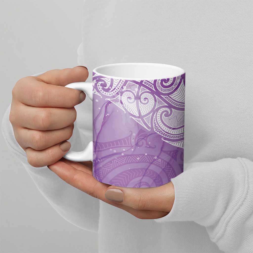 Epilepsy Awareness Maori Aotearoa Ceramic Mug Manta Ray - Purple Glaze - Aussie Hoodie