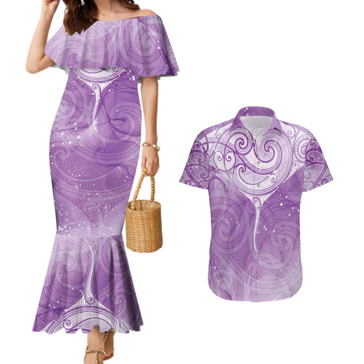 Epilepsy Awareness Maori Aotearoa Couples Matching Mermaid Dress and Hawaiian Shirt Manta Ray - Purple Glaze - Aussie Hoodie