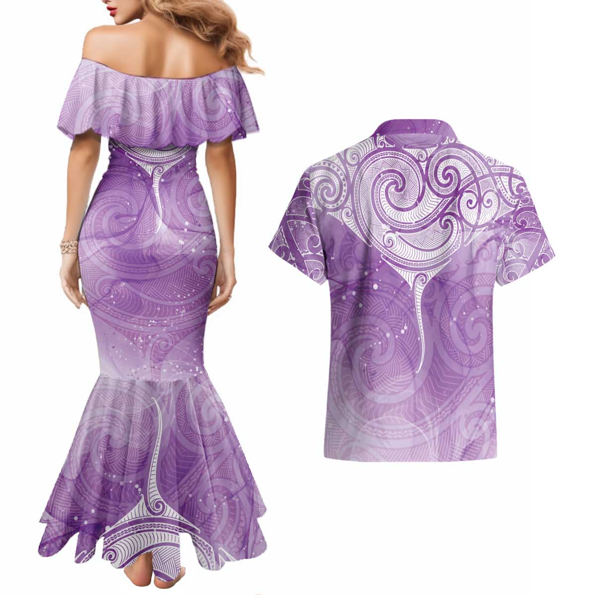 Epilepsy Awareness Maori Aotearoa Couples Matching Mermaid Dress and Hawaiian Shirt Manta Ray - Purple Glaze - Aussie Hoodie