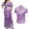 Epilepsy Awareness Maori Aotearoa Couples Matching Off Shoulder Maxi Dress and Hawaiian Shirt Manta Ray - Purple Glaze - Aussie Hoodie