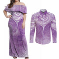 Epilepsy Awareness Maori Aotearoa Couples Matching Off Shoulder Maxi Dress and Long Sleeve Button Shirt Manta Ray - Purple Glaze - Aussie Hoodie