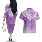 Epilepsy Awareness Maori Aotearoa Couples Matching Off The Shoulder Long Sleeve Dress and Hawaiian Shirt Manta Ray - Purple Glaze - Aussie Hoodie