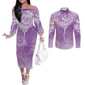 Epilepsy Awareness Maori Aotearoa Couples Matching Off The Shoulder Long Sleeve Dress and Long Sleeve Button Shirt Manta Ray - Purple Glaze - Aussie Hoodie