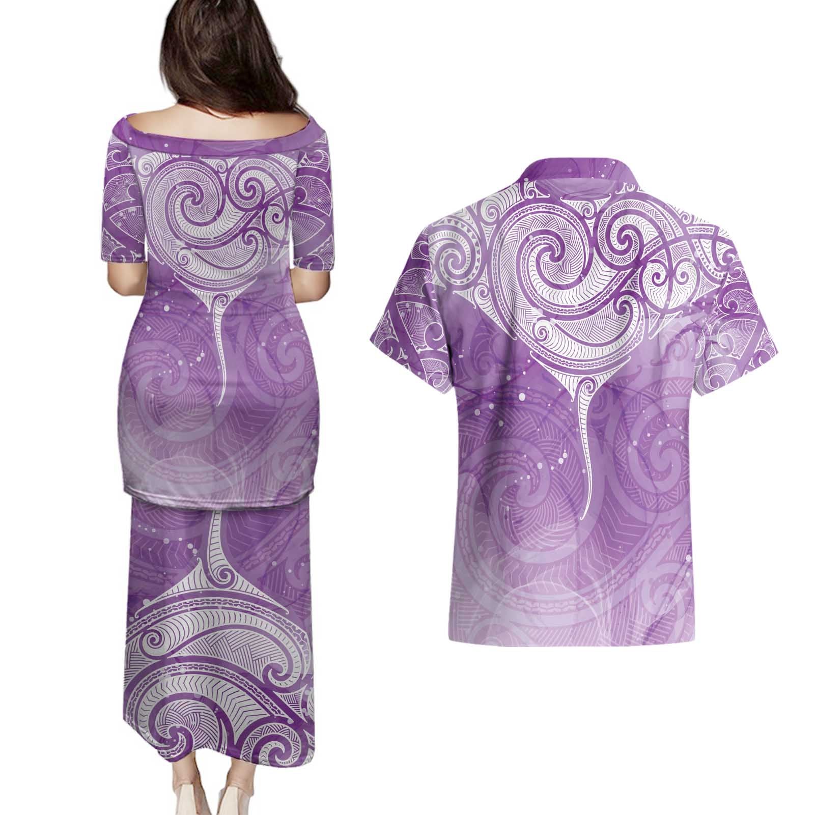 Epilepsy Awareness Maori Aotearoa Couples Matching Puletasi and Hawaiian Shirt Manta Ray - Purple Glaze - Aussie Hoodie