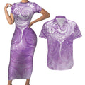 Epilepsy Awareness Maori Aotearoa Couples Matching Short Sleeve Bodycon Dress and Hawaiian Shirt Manta Ray - Purple Glaze - Aussie Hoodie