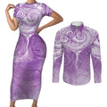Epilepsy Awareness Maori Aotearoa Couples Matching Short Sleeve Bodycon Dress and Long Sleeve Button Shirt Manta Ray - Purple Glaze - Aussie Hoodie