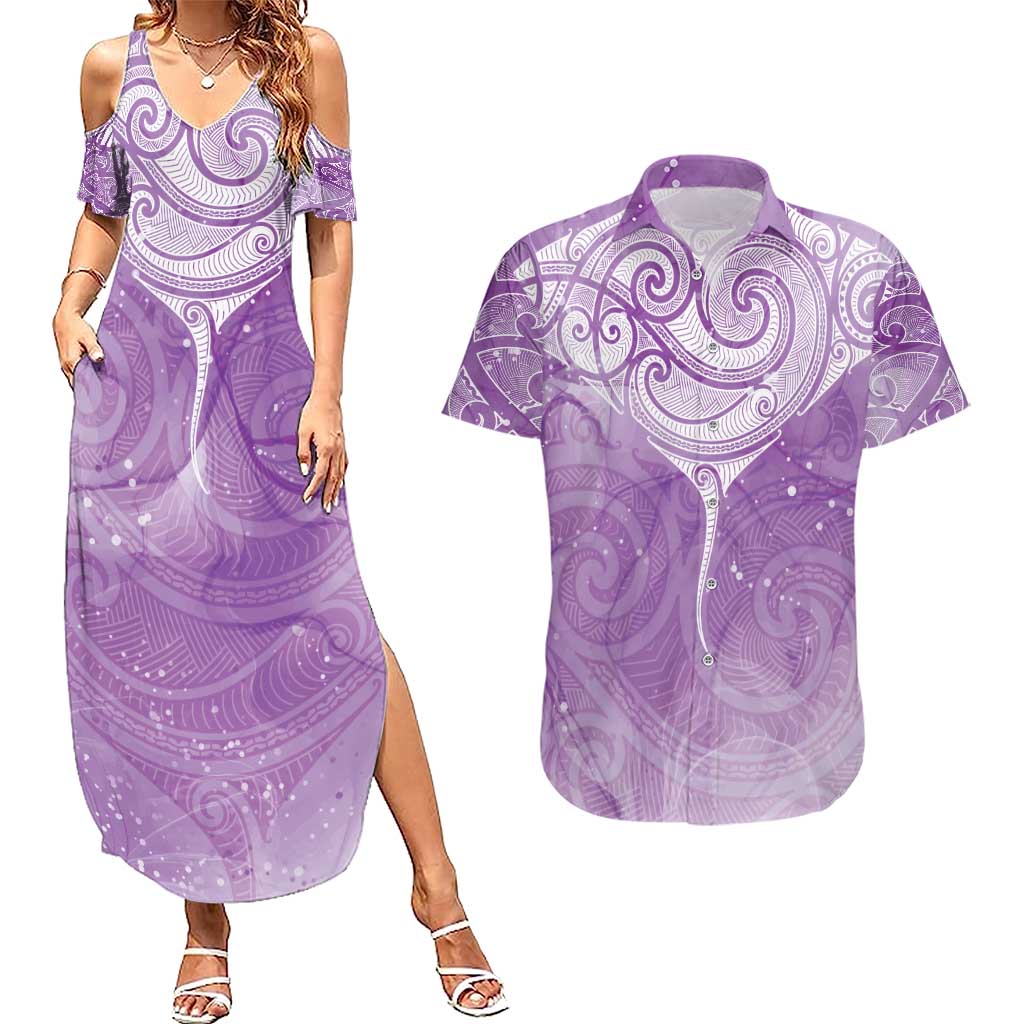 Epilepsy Awareness Maori Aotearoa Couples Matching Summer Maxi Dress and Hawaiian Shirt Manta Ray - Purple Glaze - Aussie Hoodie