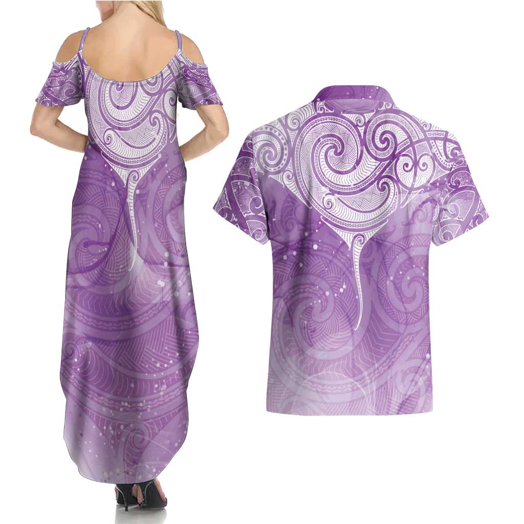 Epilepsy Awareness Maori Aotearoa Couples Matching Summer Maxi Dress and Hawaiian Shirt Manta Ray - Purple Glaze - Aussie Hoodie