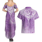 Epilepsy Awareness Maori Aotearoa Couples Matching Summer Maxi Dress and Hawaiian Shirt Manta Ray - Purple Glaze - Aussie Hoodie