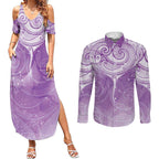 Epilepsy Awareness Maori Aotearoa Couples Matching Summer Maxi Dress and Long Sleeve Button Shirt Manta Ray - Purple Glaze - Aussie Hoodie