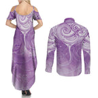 Epilepsy Awareness Maori Aotearoa Couples Matching Summer Maxi Dress and Long Sleeve Button Shirt Manta Ray - Purple Glaze - Aussie Hoodie