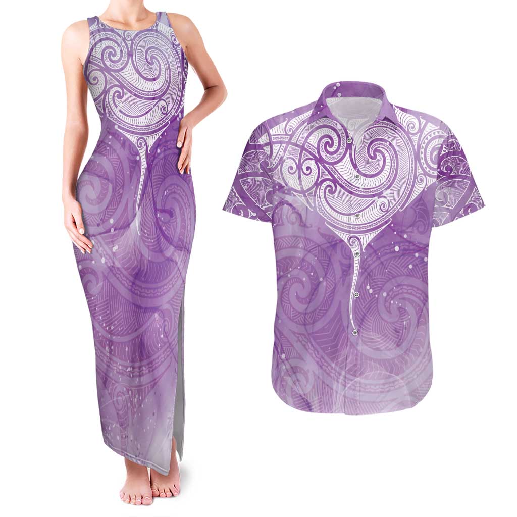 Epilepsy Awareness Maori Aotearoa Couples Matching Tank Maxi Dress and Hawaiian Shirt Manta Ray - Purple Glaze - Aussie Hoodie