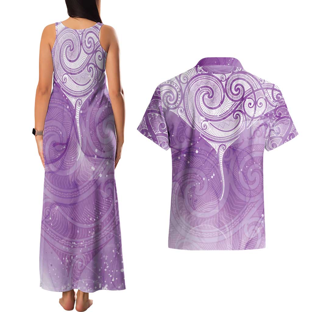 Epilepsy Awareness Maori Aotearoa Couples Matching Tank Maxi Dress and Hawaiian Shirt Manta Ray - Purple Glaze - Aussie Hoodie