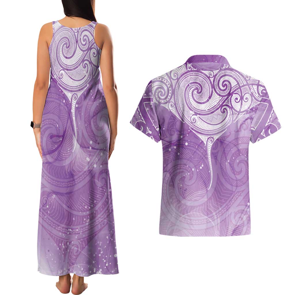 Epilepsy Awareness Maori Aotearoa Couples Matching Tank Maxi Dress and Hawaiian Shirt Manta Ray - Purple Glaze - Aussie Hoodie