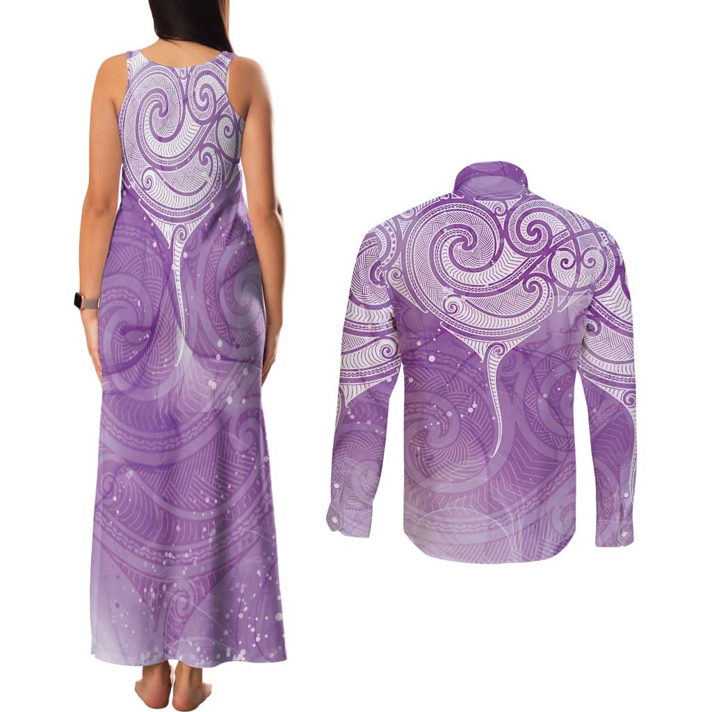 Epilepsy Awareness Maori Aotearoa Couples Matching Tank Maxi Dress and Long Sleeve Button Shirt Manta Ray - Purple Glaze - Aussie Hoodie