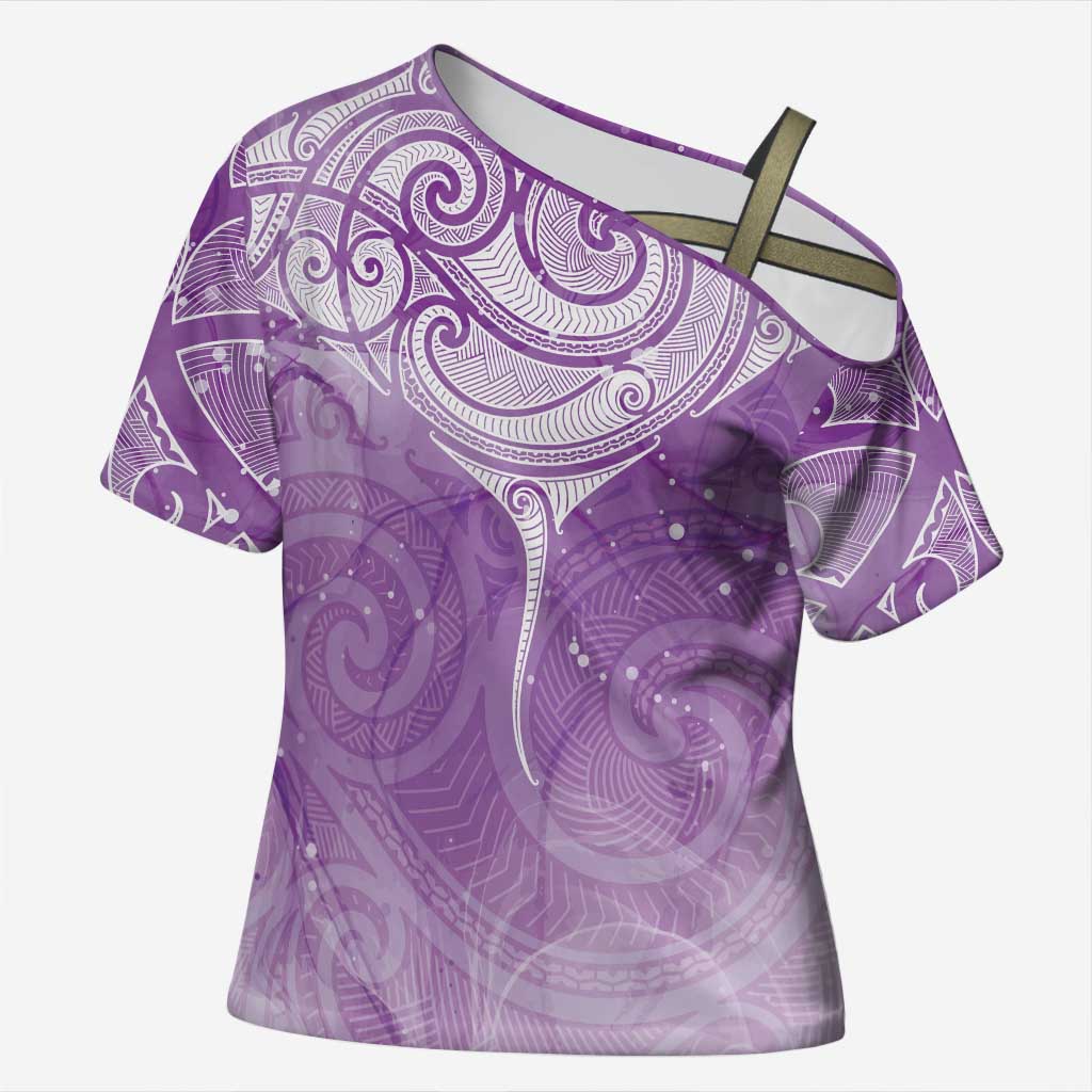 Epilepsy Awareness Maori Aotearoa Cross Shoulder Shirt Manta Ray - Purple Glaze - Aussie Hoodie