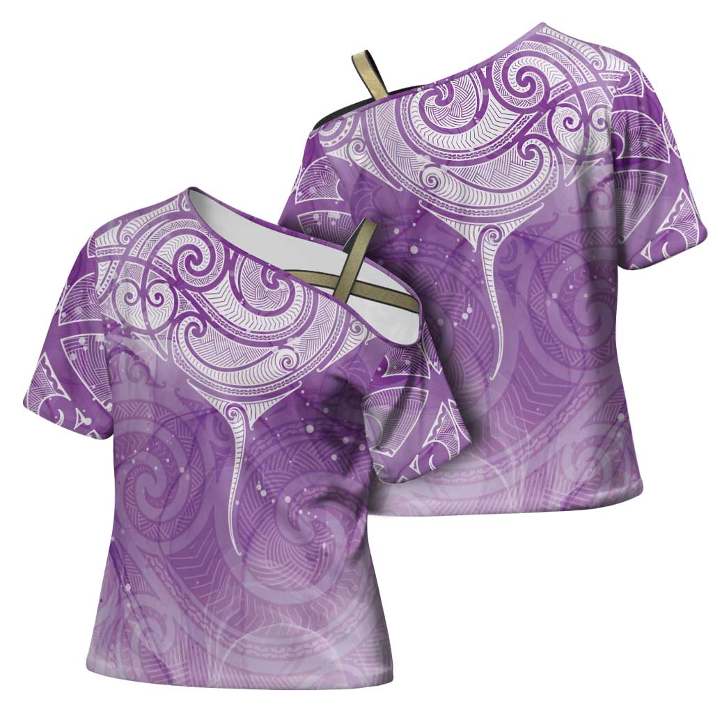 Epilepsy Awareness Maori Aotearoa Cross Shoulder Shirt Manta Ray - Purple Glaze - Aussie Hoodie