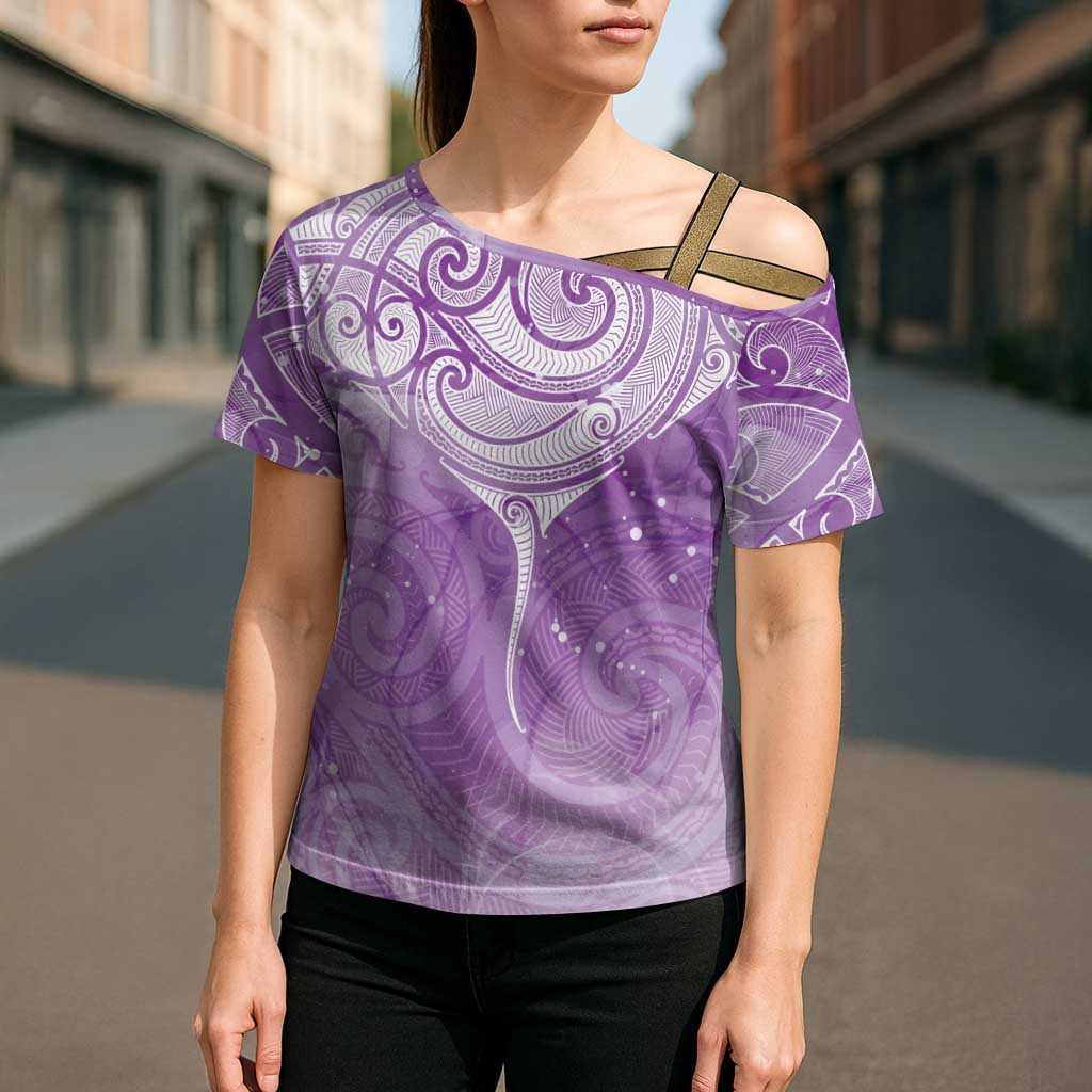 Epilepsy Awareness Maori Aotearoa Cross Shoulder Shirt Manta Ray - Purple Glaze - Aussie Hoodie