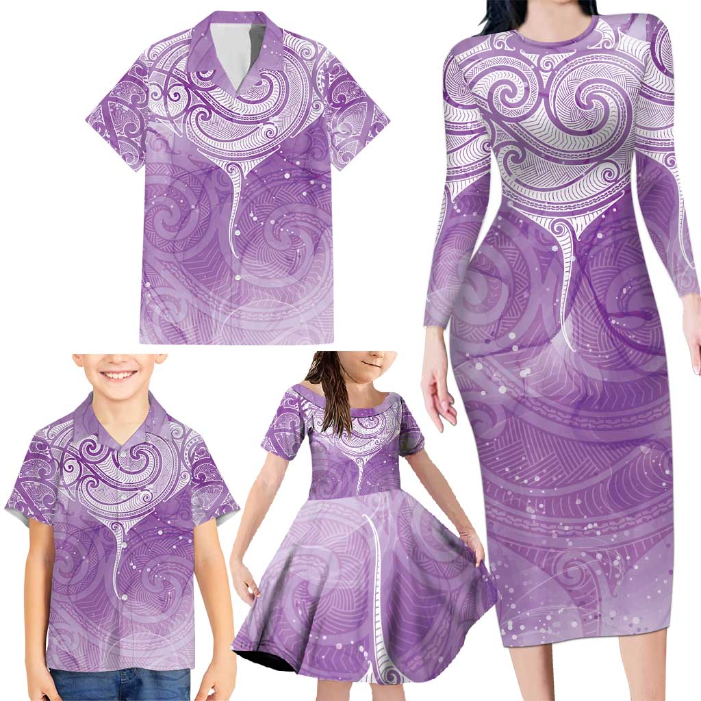 Epilepsy Awareness Maori Aotearoa Family Matching Long Sleeve Bodycon Dress and Hawaiian Shirt Manta Ray - Purple Glaze - Aussie Hoodie