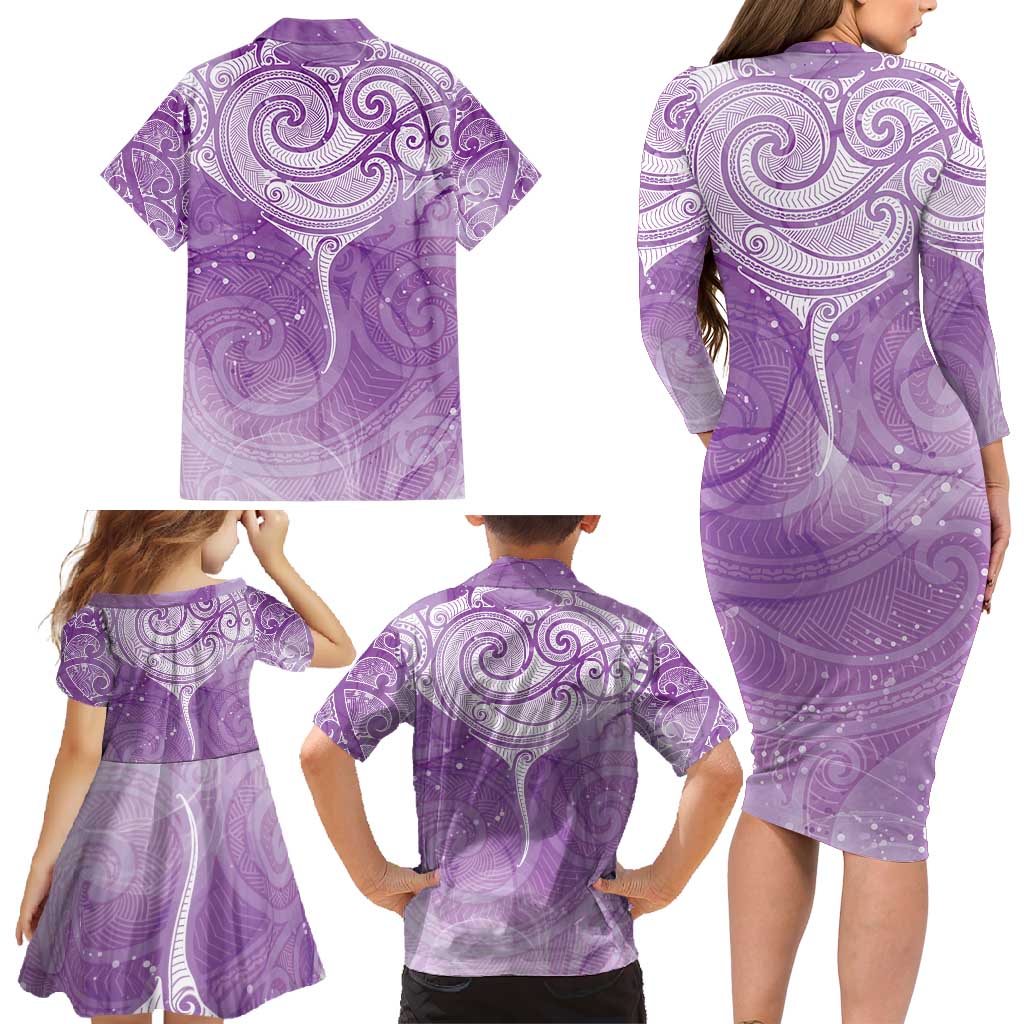 Epilepsy Awareness Maori Aotearoa Family Matching Long Sleeve Bodycon Dress and Hawaiian Shirt Manta Ray - Purple Glaze - Aussie Hoodie