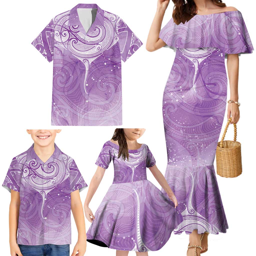 Epilepsy Awareness Maori Aotearoa Family Matching Mermaid Dress and Hawaiian Shirt Manta Ray - Purple Glaze - Aussie Hoodie