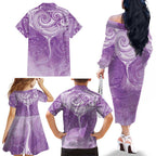Epilepsy Awareness Maori Aotearoa Family Matching Off The Shoulder Long Sleeve Dress and Hawaiian Shirt Manta Ray - Purple Glaze - Aussie Hoodie
