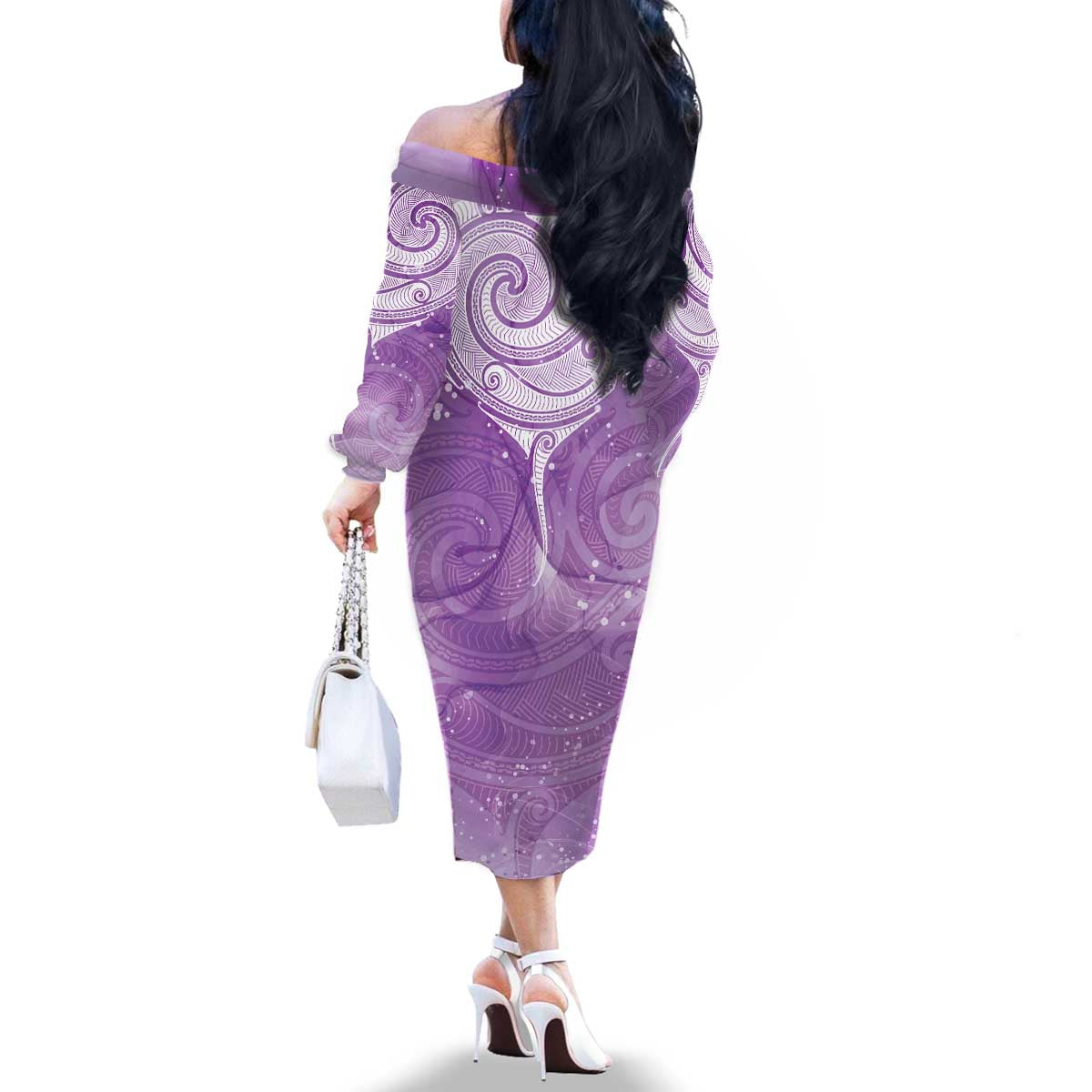 Epilepsy Awareness Maori Aotearoa Family Matching Off The Shoulder Long Sleeve Dress and Hawaiian Shirt Manta Ray - Purple Glaze - Aussie Hoodie