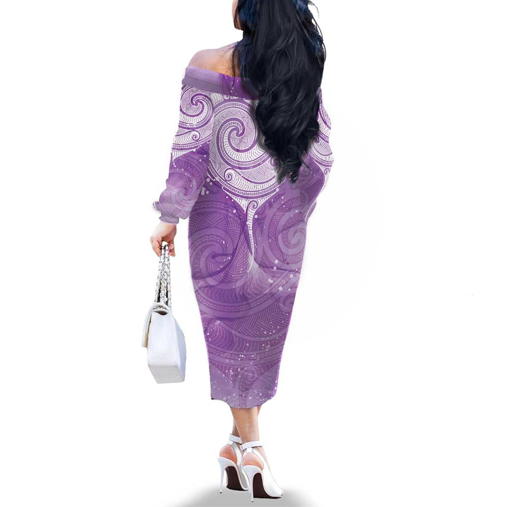 Epilepsy Awareness Maori Aotearoa Family Matching Off The Shoulder Long Sleeve Dress and Hawaiian Shirt Manta Ray - Purple Glaze - Aussie Hoodie