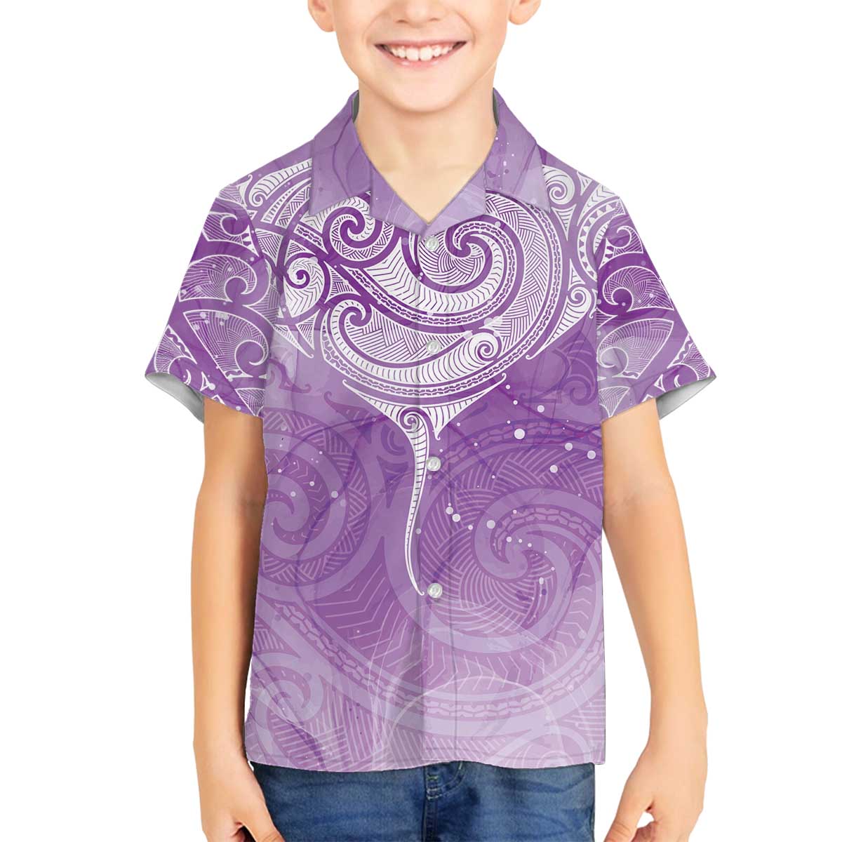 Epilepsy Awareness Maori Aotearoa Family Matching Off The Shoulder Long Sleeve Dress and Hawaiian Shirt Manta Ray - Purple Glaze - Aussie Hoodie
