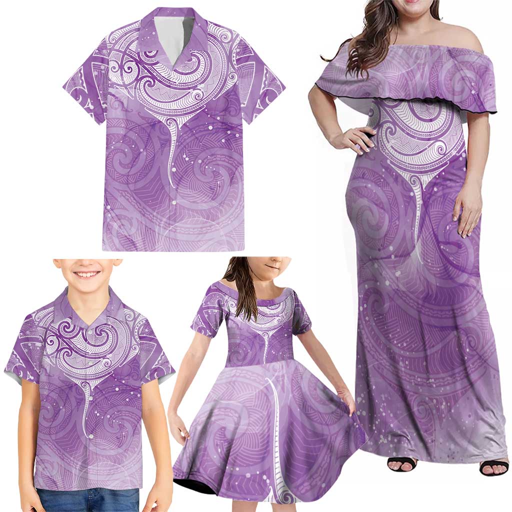 Epilepsy Awareness Maori Aotearoa Family Matching Off Shoulder Maxi Dress and Hawaiian Shirt Manta Ray - Purple Glaze - Aussie Hoodie