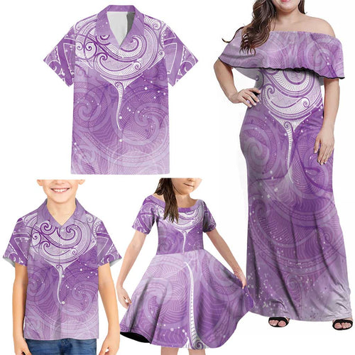 Epilepsy Awareness Maori Aotearoa Family Matching Off Shoulder Maxi Dress and Hawaiian Shirt Manta Ray - Purple Glaze - Aussie Hoodie