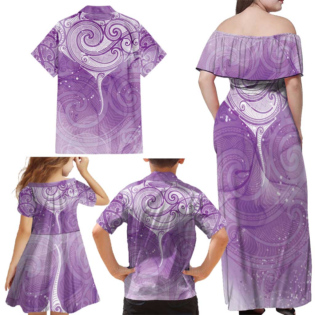 Epilepsy Awareness Maori Aotearoa Family Matching Off Shoulder Maxi Dress and Hawaiian Shirt Manta Ray - Purple Glaze - Aussie Hoodie