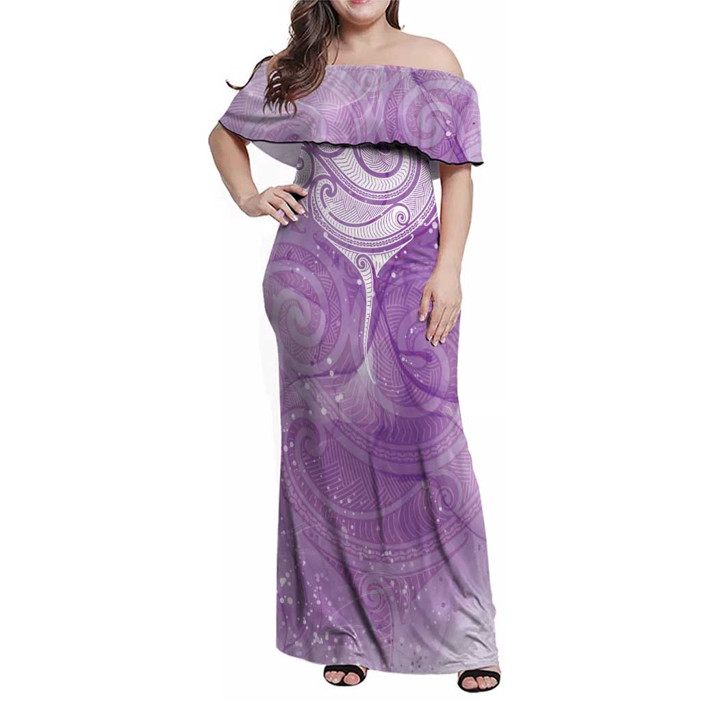 Epilepsy Awareness Maori Aotearoa Family Matching Off Shoulder Maxi Dress and Hawaiian Shirt Manta Ray - Purple Glaze - Aussie Hoodie