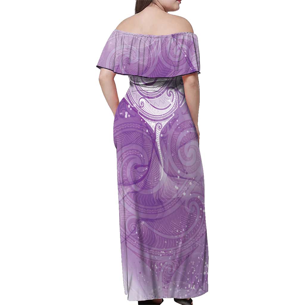 Epilepsy Awareness Maori Aotearoa Family Matching Off Shoulder Maxi Dress and Hawaiian Shirt Manta Ray - Purple Glaze - Aussie Hoodie