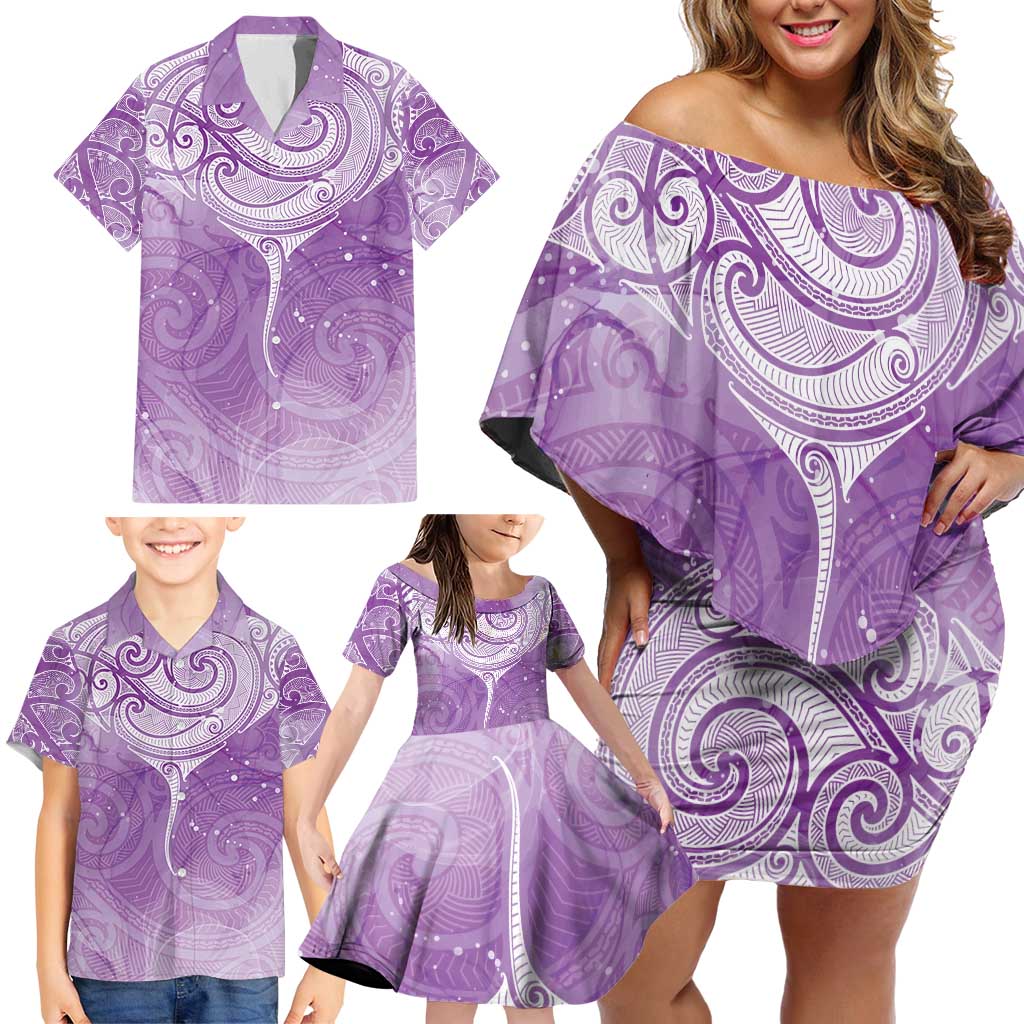 Epilepsy Awareness Maori Aotearoa Family Matching Off Shoulder Short Dress and Hawaiian Shirt Manta Ray - Purple Glaze - Aussie Hoodie