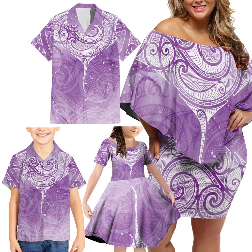 Epilepsy Awareness Maori Aotearoa Family Matching Off Shoulder Short Dress and Hawaiian Shirt Manta Ray - Purple Glaze - Aussie Hoodie