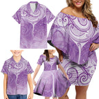 Epilepsy Awareness Maori Aotearoa Family Matching Off Shoulder Short Dress and Hawaiian Shirt Manta Ray - Purple Glaze - Aussie Hoodie