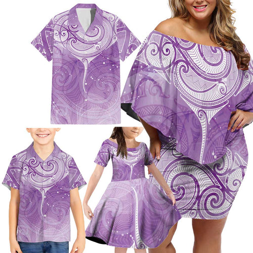 Epilepsy Awareness Maori Aotearoa Family Matching Off Shoulder Short Dress and Hawaiian Shirt Manta Ray - Purple Glaze - Aussie Hoodie