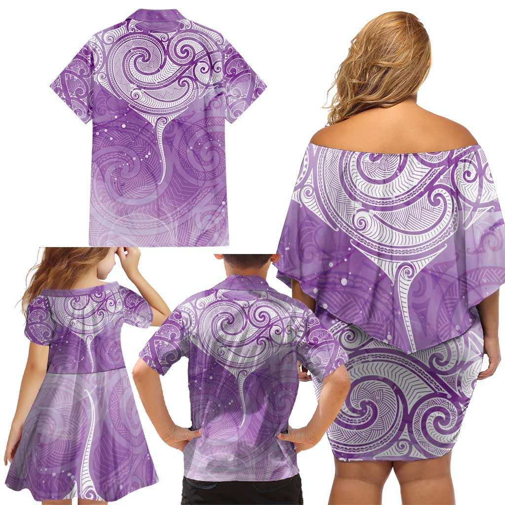 Epilepsy Awareness Maori Aotearoa Family Matching Off Shoulder Short Dress and Hawaiian Shirt Manta Ray - Purple Glaze - Aussie Hoodie