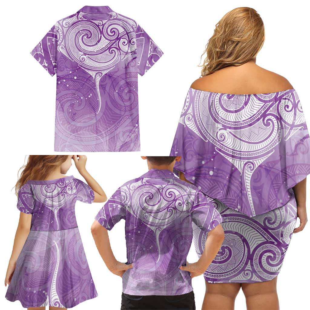 Epilepsy Awareness Maori Aotearoa Family Matching Off Shoulder Short Dress and Hawaiian Shirt Manta Ray - Purple Glaze - Aussie Hoodie