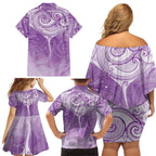 Epilepsy Awareness Maori Aotearoa Family Matching Off Shoulder Short Dress and Hawaiian Shirt Manta Ray - Purple Glaze - Aussie Hoodie