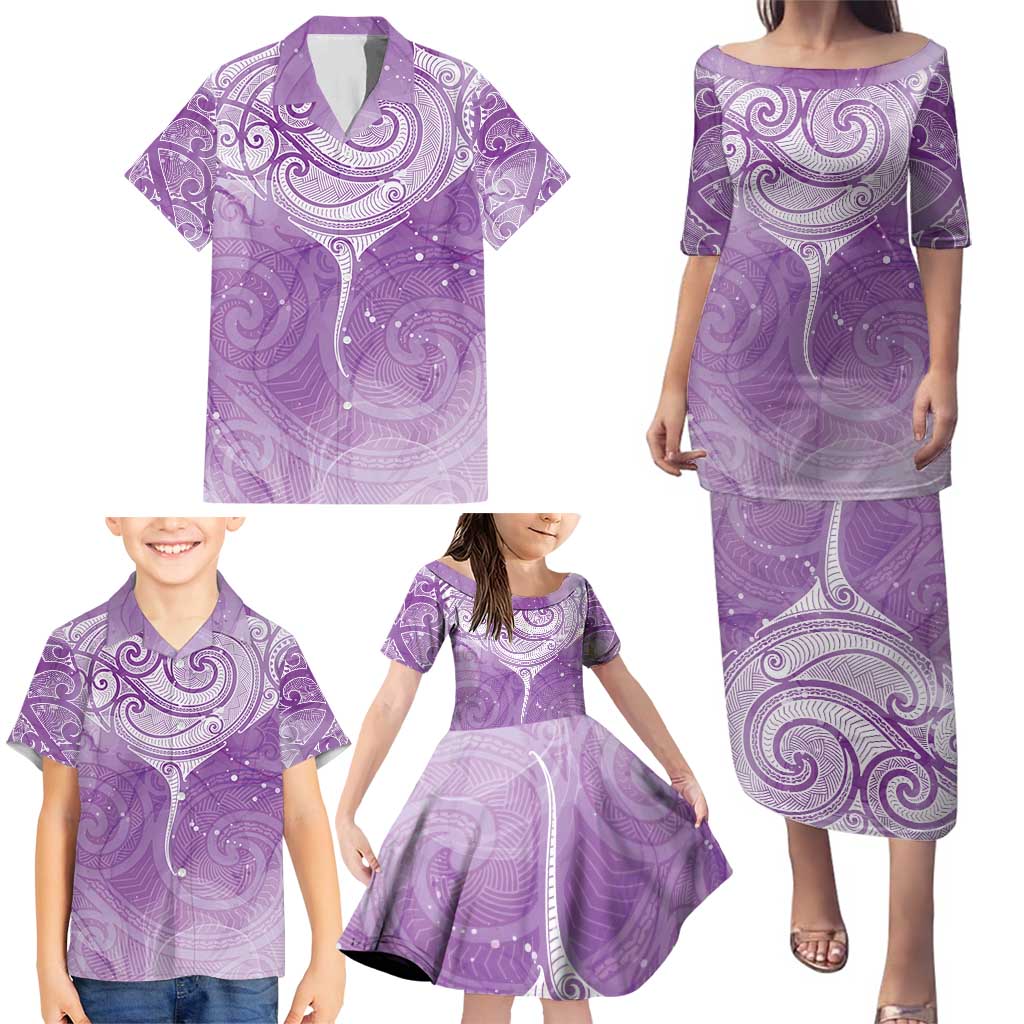 Epilepsy Awareness Maori Aotearoa Family Matching Puletasi and Hawaiian Shirt Manta Ray - Purple Glaze - Aussie Hoodie