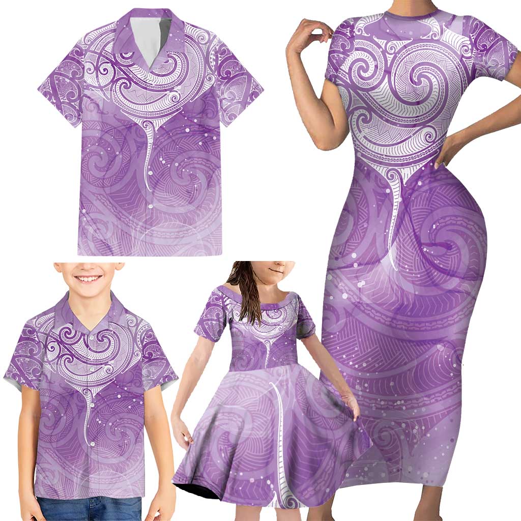 Epilepsy Awareness Maori Aotearoa Family Matching Short Sleeve Bodycon Dress and Hawaiian Shirt Manta Ray - Purple Glaze - Aussie Hoodie