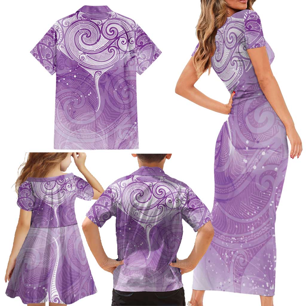 Epilepsy Awareness Maori Aotearoa Family Matching Short Sleeve Bodycon Dress and Hawaiian Shirt Manta Ray - Purple Glaze - Aussie Hoodie