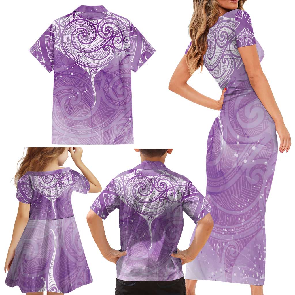Epilepsy Awareness Maori Aotearoa Family Matching Short Sleeve Bodycon Dress and Hawaiian Shirt Manta Ray - Purple Glaze - Aussie Hoodie