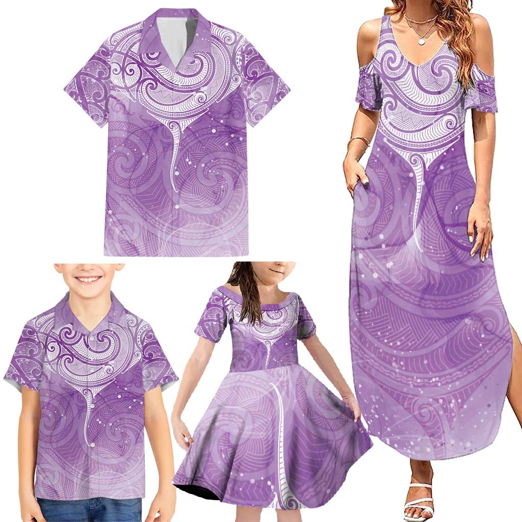Epilepsy Awareness Maori Aotearoa Family Matching Summer Maxi Dress and Hawaiian Shirt Manta Ray - Purple Glaze - Aussie Hoodie
