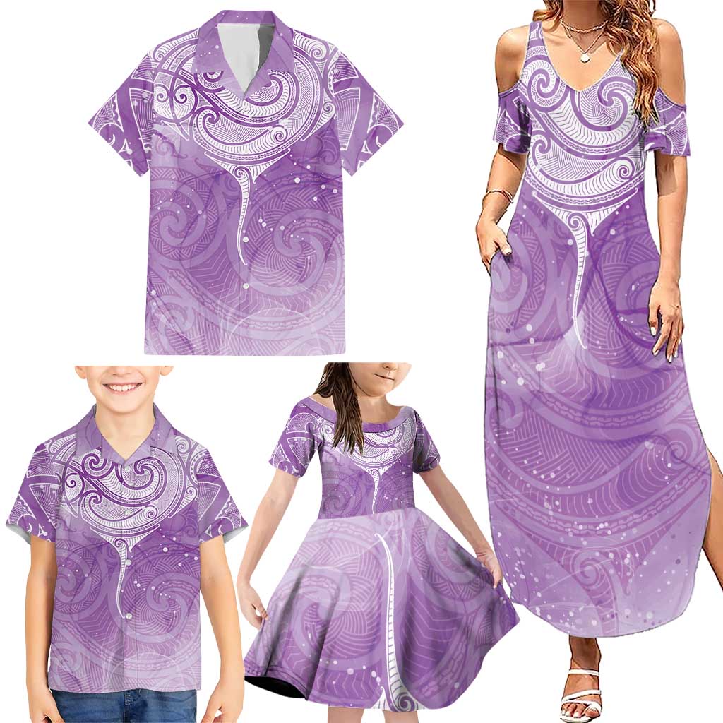 Epilepsy Awareness Maori Aotearoa Family Matching Summer Maxi Dress and Hawaiian Shirt Manta Ray - Purple Glaze - Aussie Hoodie